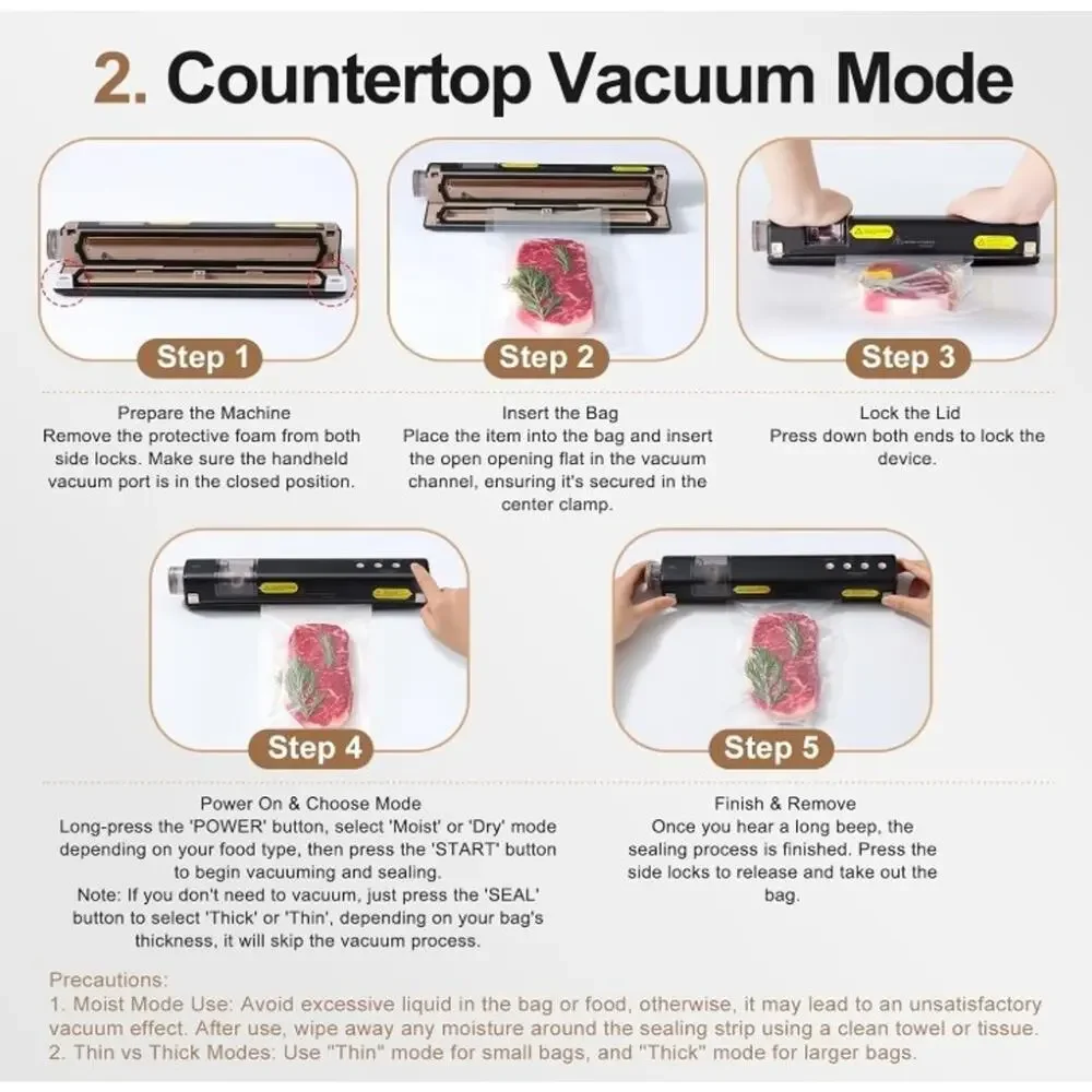 Vacuum Sealer with 40 Bags, 2 IN 1 Full Automatic Handheld and Countertop Sealer